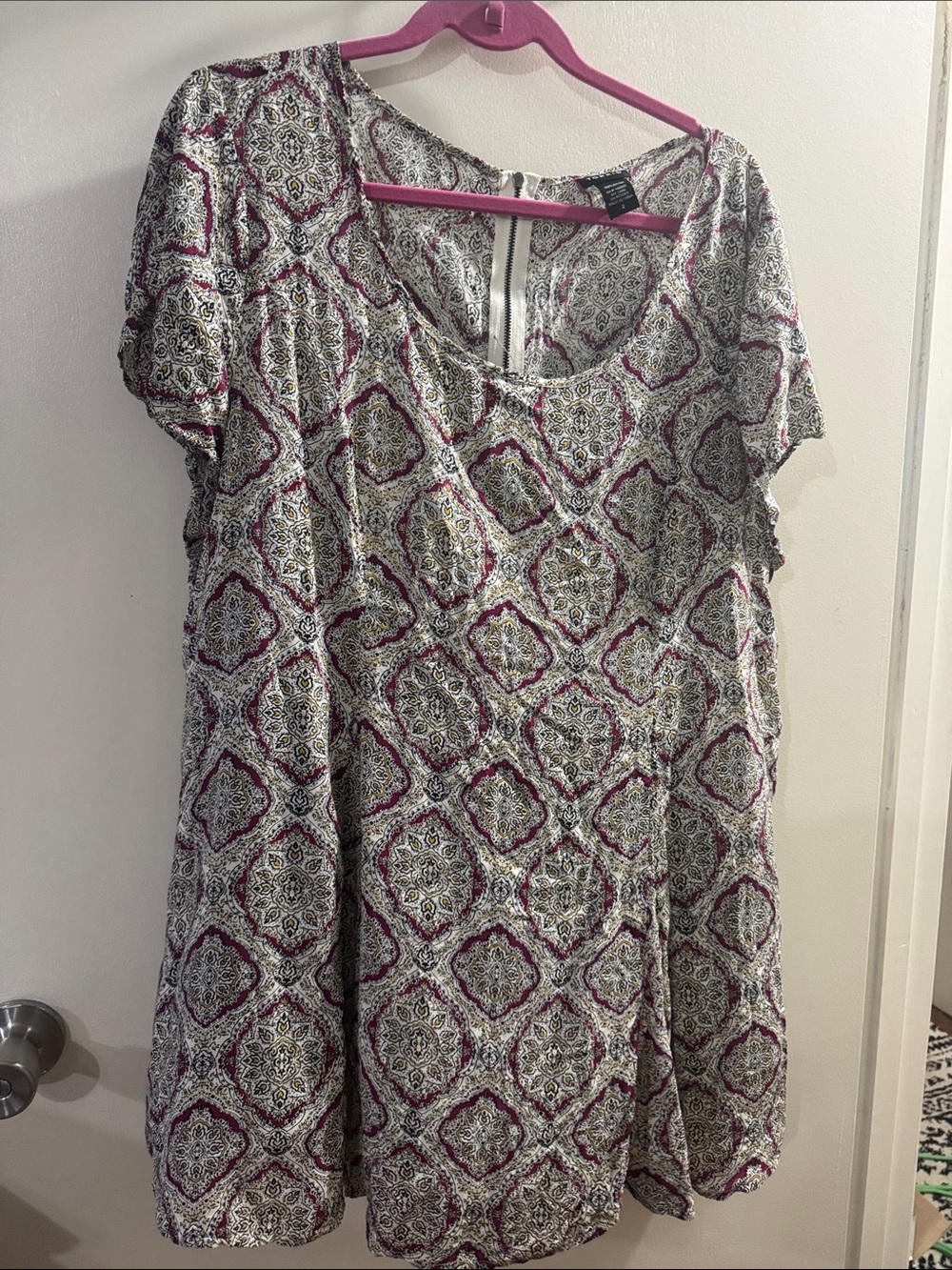 torrid Scoop Neck Tunic in Pink and Gray Medallion Print